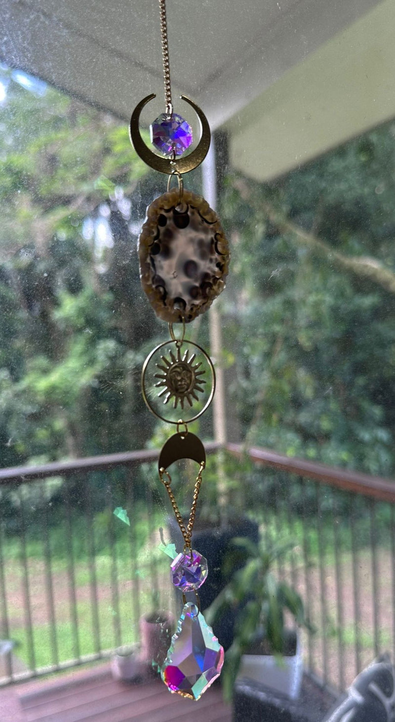 Glass Sun Catchers with Prism and Agate Slices 