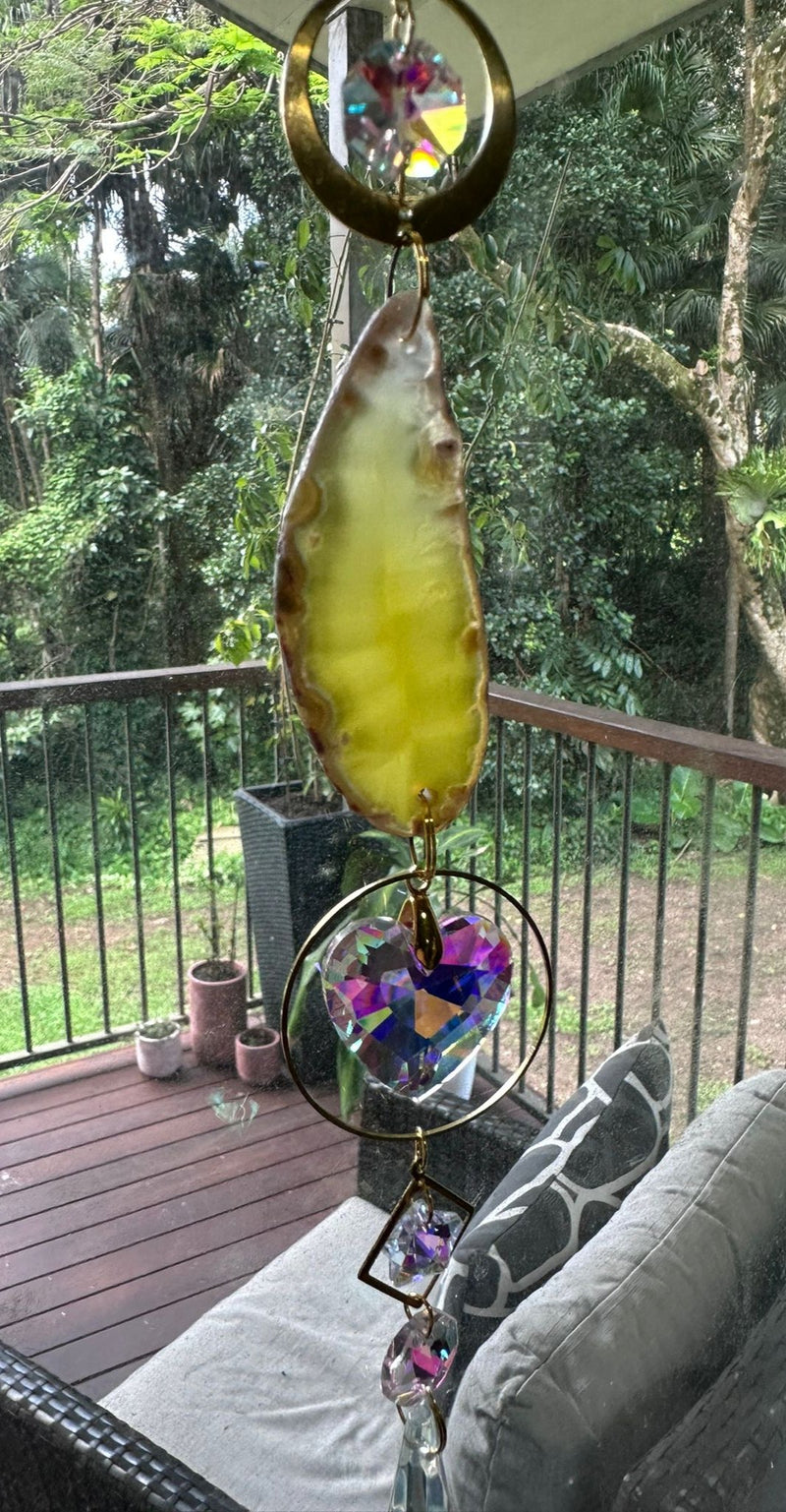 Glass Sun Catchers with Prism and Agate Slices 