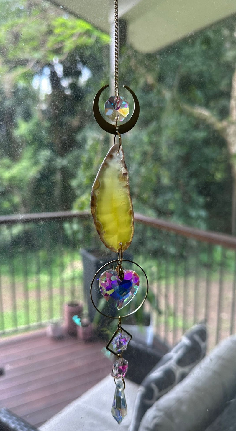 Glass Sun Catchers with Prism and Agate Slices 