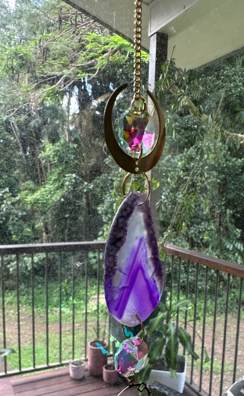 Glass Sun Catchers with Prism and Agate Slices 