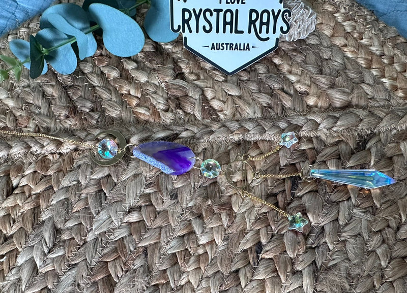 Glass Sun Catchers with Prism and Agate Slices 