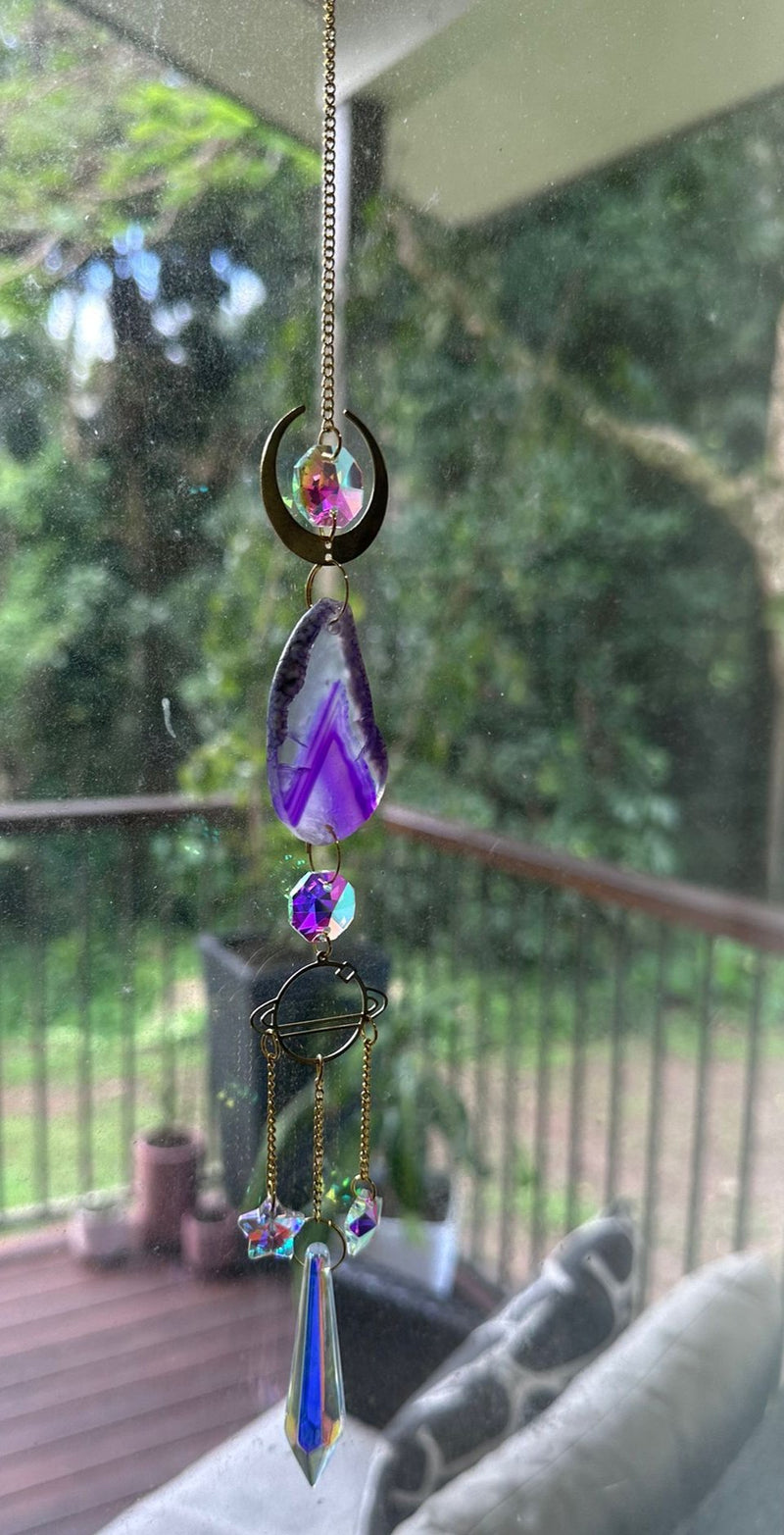 Glass Sun Catchers with Prism and Agate Slices 