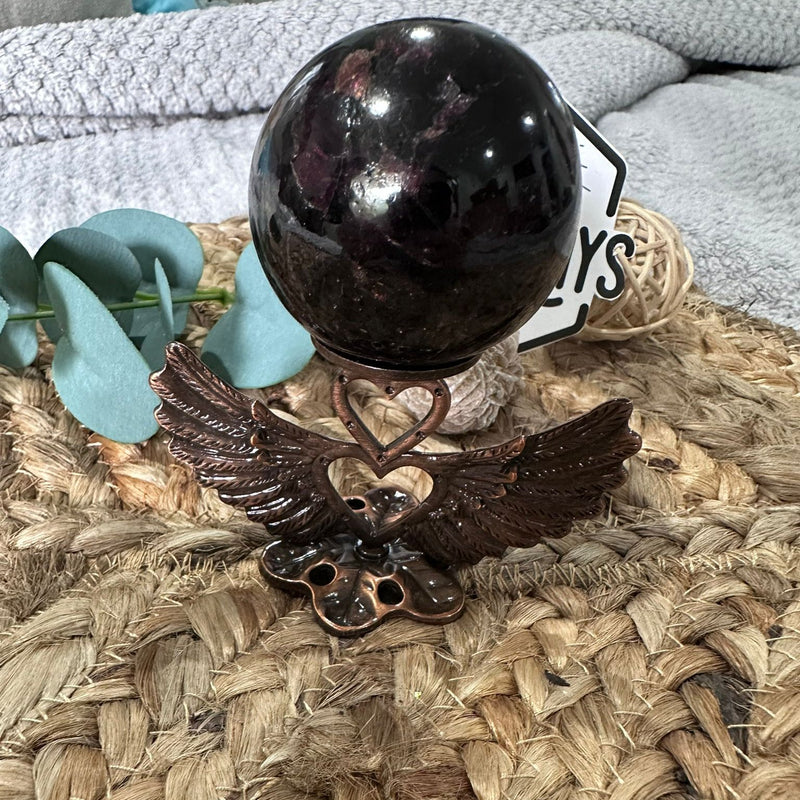 Elegant Metal sphere Stand with Love Heart Wings - Red Copper