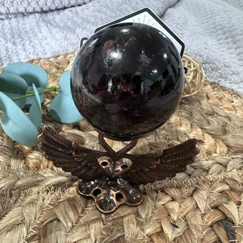 Elegant Metal sphere Stand with Love Heart Wings - Red Copper