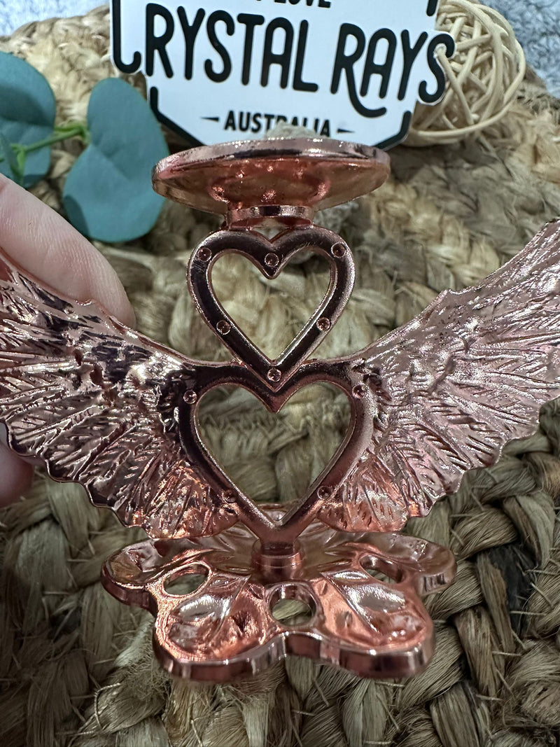 Elegant Metal sphere Stand with Love Heart Wings - Rose gold