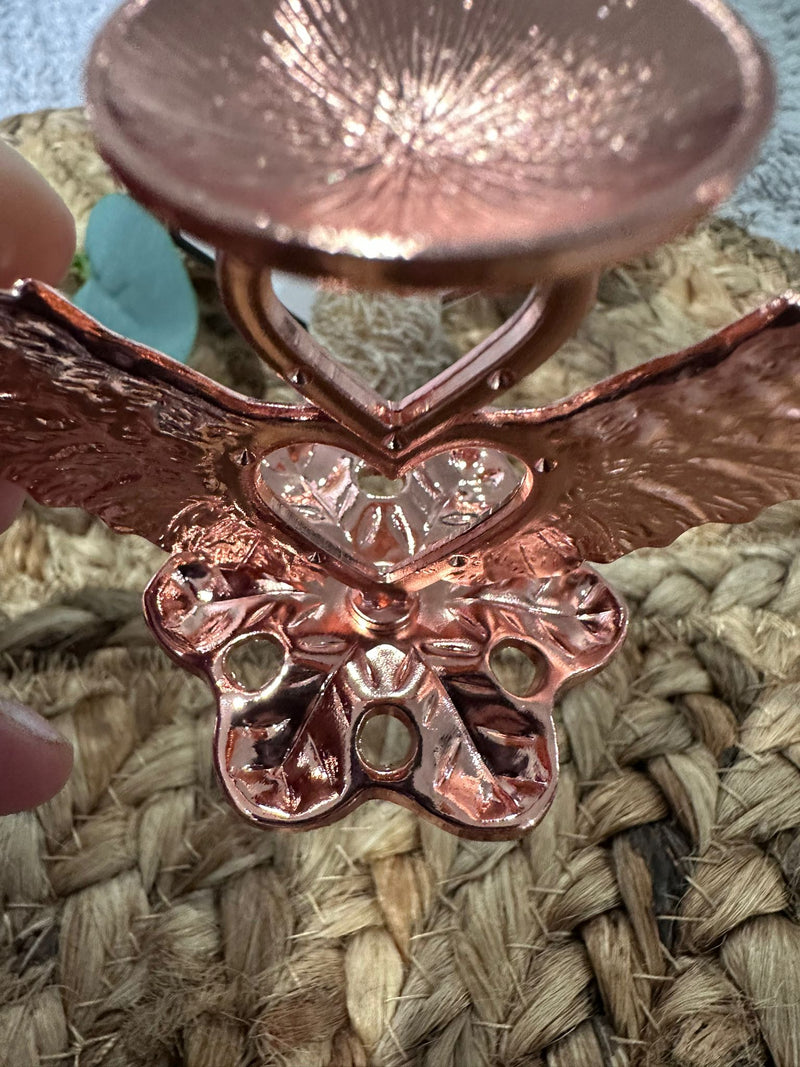 Elegant Metal sphere Stand with Love Heart Wings - Rose gold