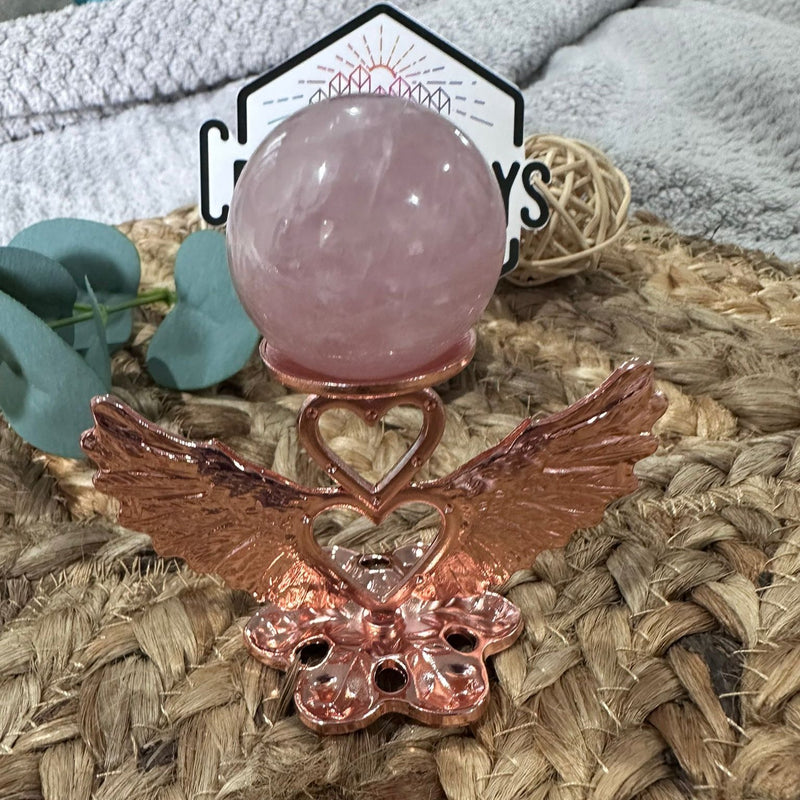 Elegant Metal sphere Stand with Love Heart Wings - Rose gold