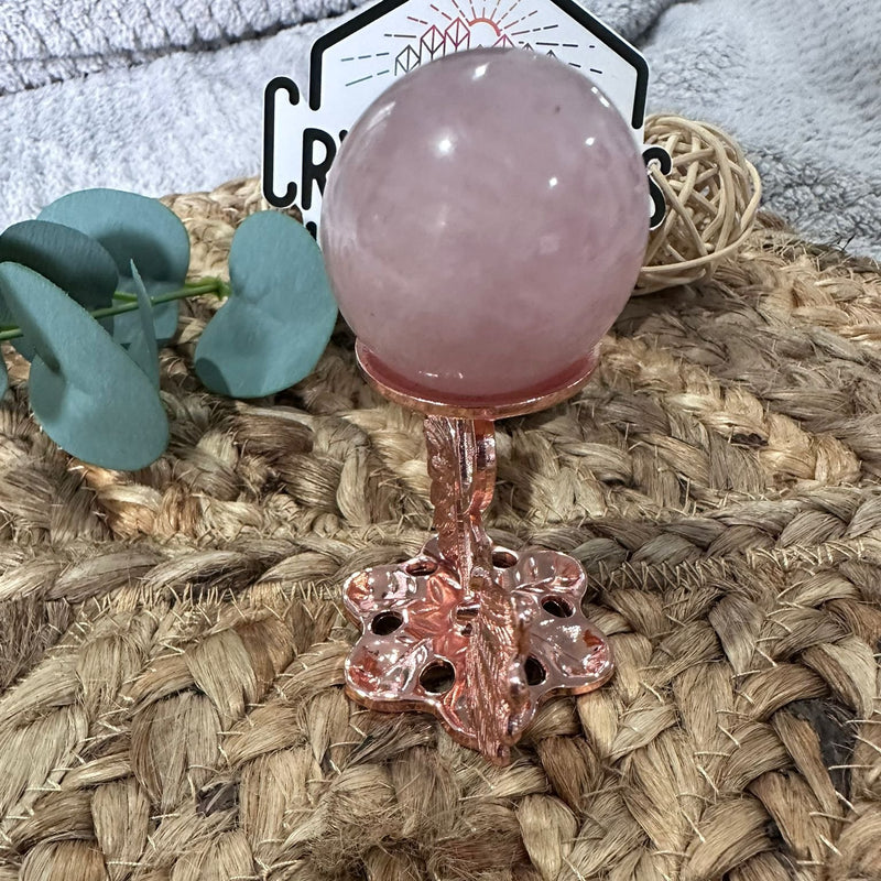 Elegant Metal sphere Stand with Love Heart Wings - Rose gold