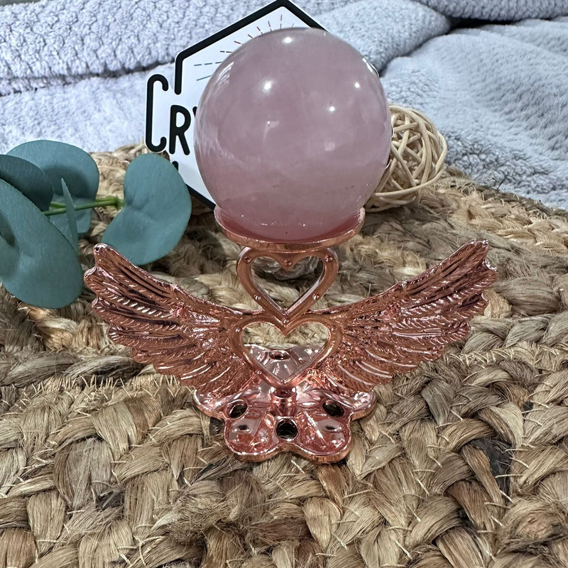 Elegant Metal sphere Stand with Love Heart Wings - Rose gold