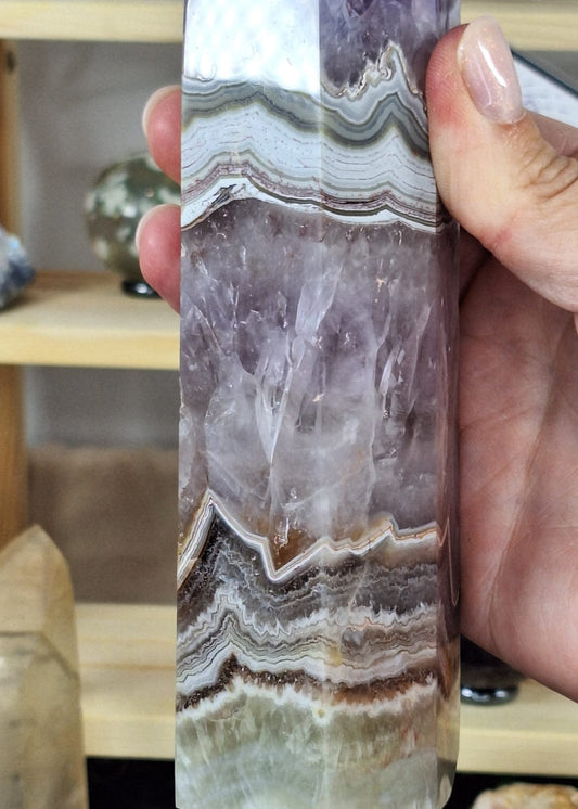Mexican Agate & Amethyst Tower