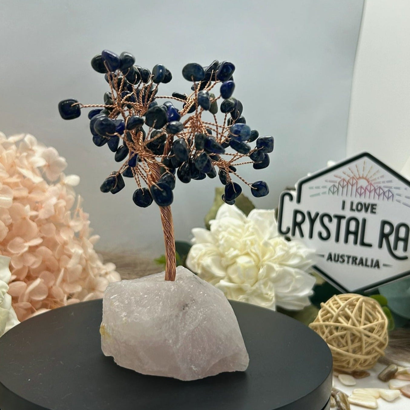 Lapis Lazuli chip tree & Raw Rose Quartz base 180g