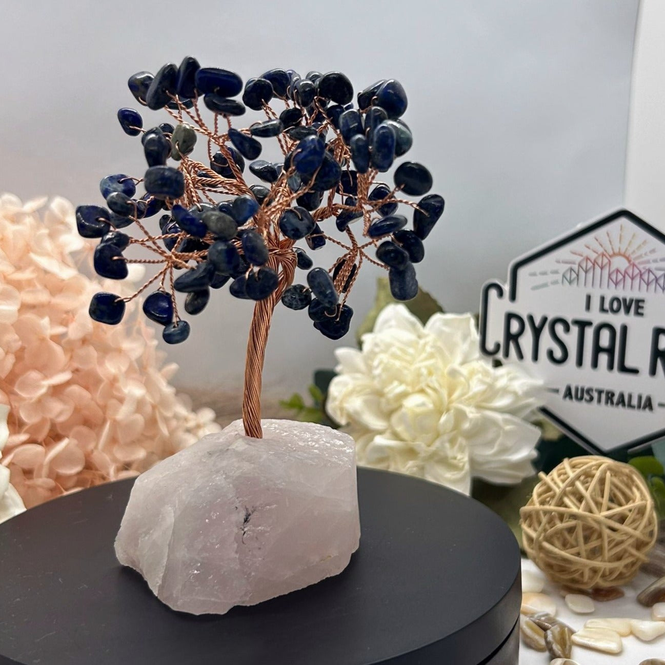 Lapis Lazuli chip tree & Raw Rose Quartz base 180g