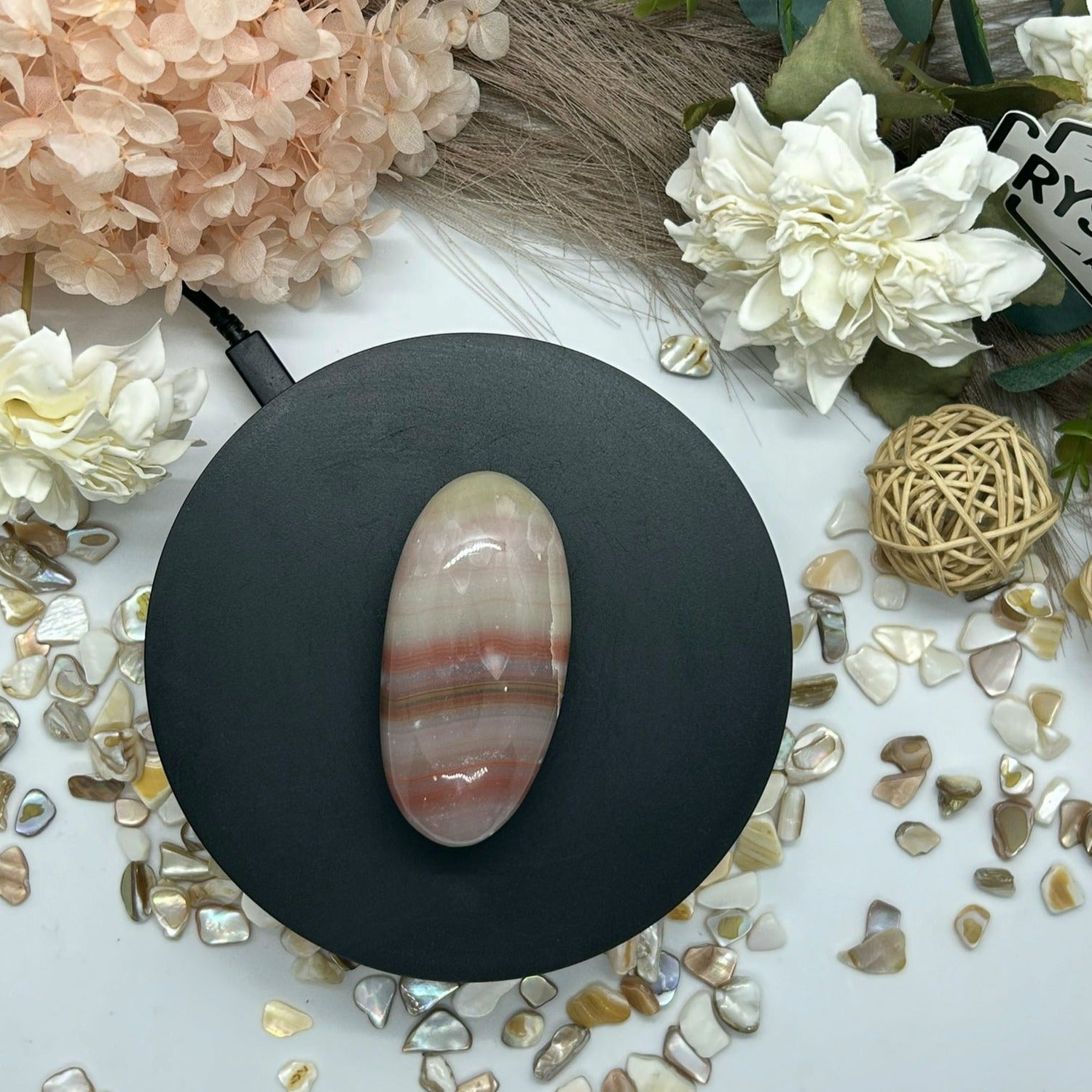 Pink Banded Onyx Palm Stone