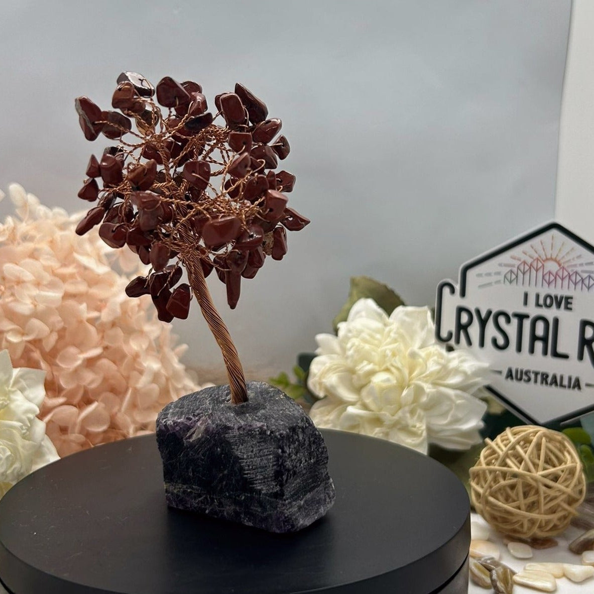 Red Jasper Tree + Raw Lepidolite base 150g