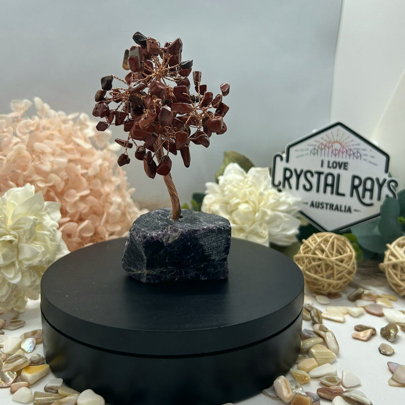 Red Jasper Tree on Raw Lepidolite base