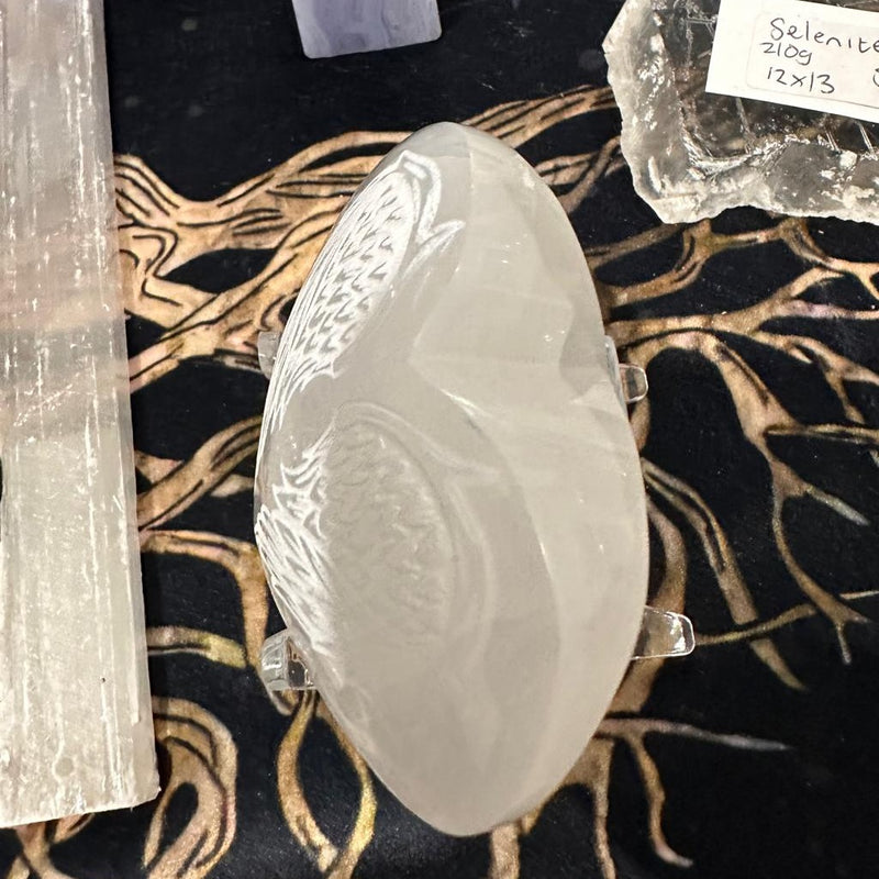 Selenite Engraved Heart ~ Wings