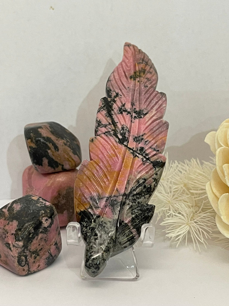 Rhodonite ~ Feather Carving