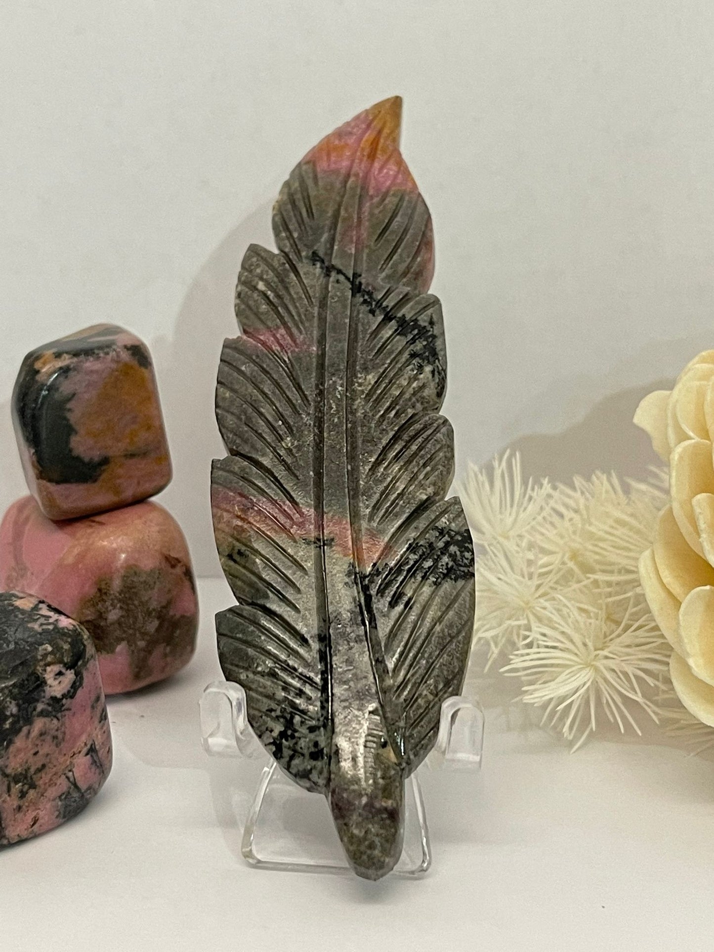 Rhodonite Feather Carving 40g