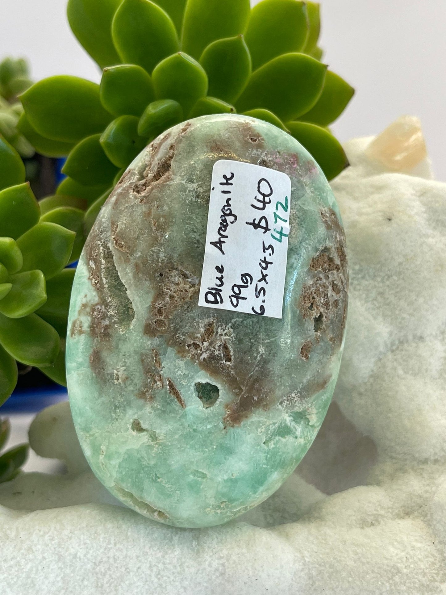 Blue Aragonite A Grade Palm