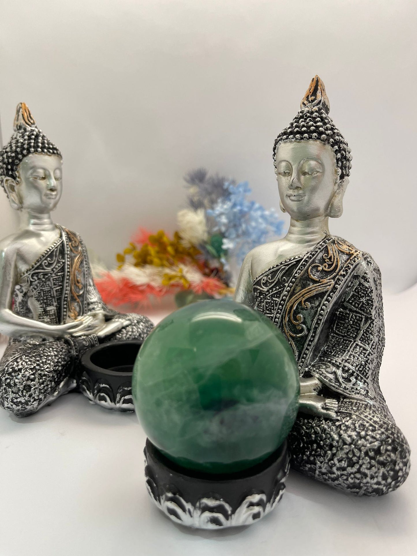 Buddha Resin Sphere Stand Silver