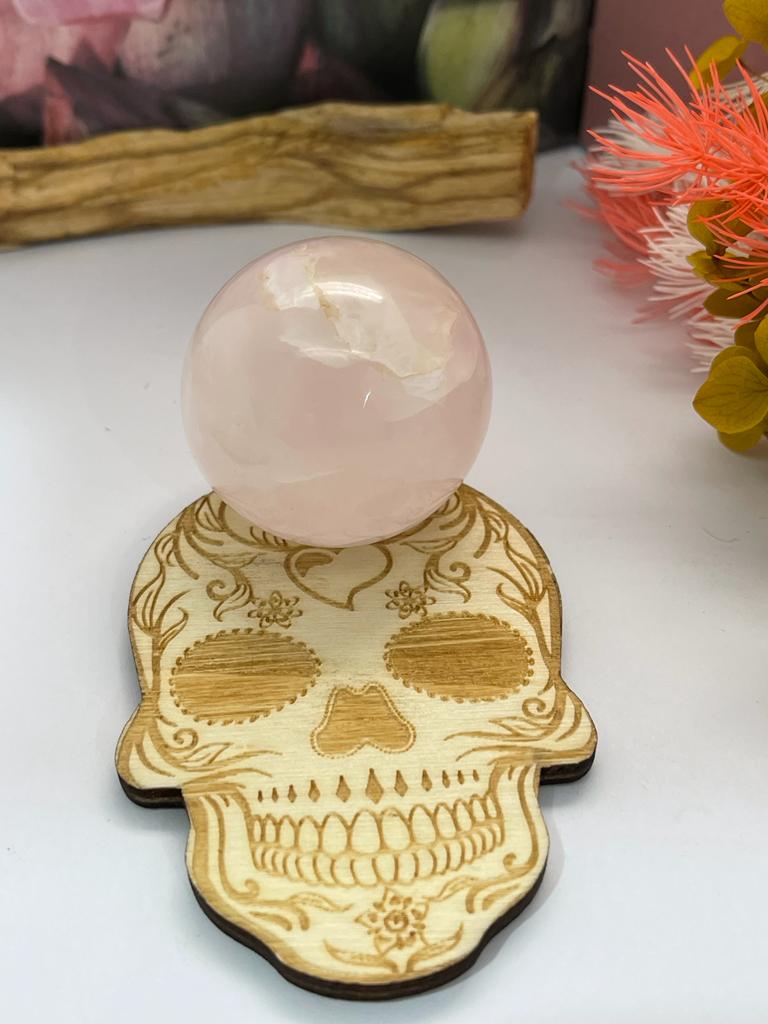 Wooden Slice Mexican Skull Sphere Stand
