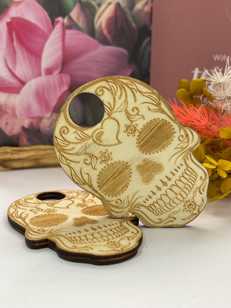 Wooden Slice Mexican Skull Sphere Stand